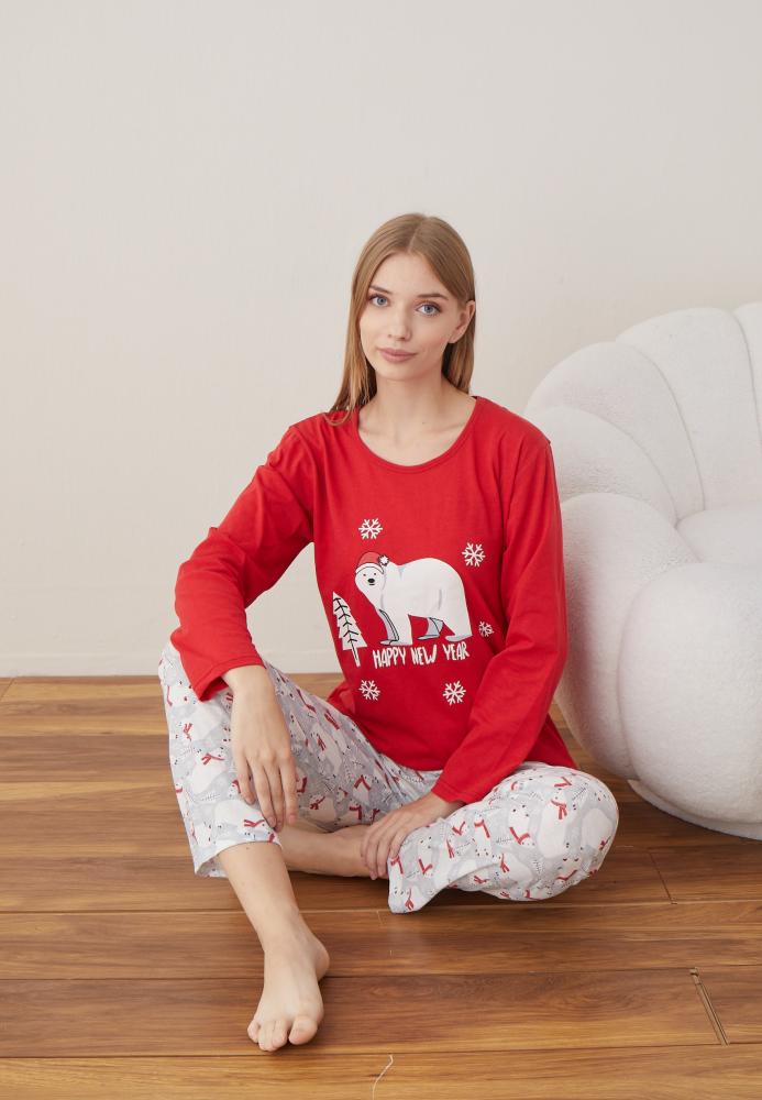 Pijama Dama Craciun ,maneca lunga ,pantaloni lungi,Engros